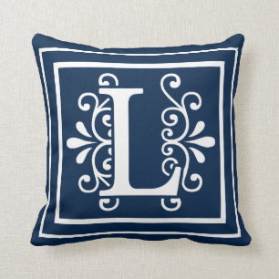 Letter L Monogram Navy Blue White Kussen