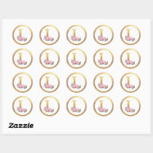 Letter L Monogram Roze Rozen Bloemen & Elegant Gou Ronde Sticker (Vel)