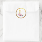 Letter L Monogram Roze Rozen Bloemen & Elegant Gou Ronde Sticker (Tas)