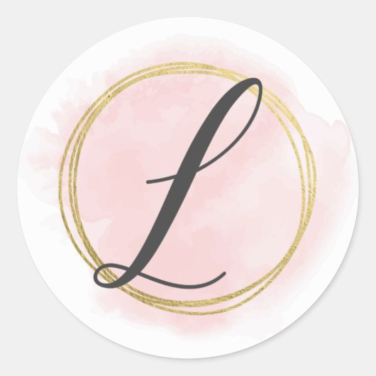Letter L Monogram Roze Waterverf Goud Chic Ronde Sticker (Voorkant)