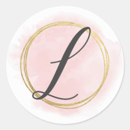 Letter L Monogram Roze Waterverf Goud Chic Ronde Sticker