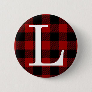 Letter L Monogram Voornaam Buffel Plaid Patroon Ronde Button 5,7 Cm