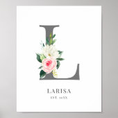 Letter L Monogram Waterverf Bloemen Poster (Voorkant)