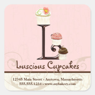 Letter L Monogram Waterverf Cupcake Business Box Vierkante Sticker