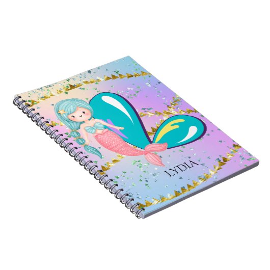 Letter L Monogram Waterverf Cute Mermaid Nursery Notitieboek (Rechterzijde)