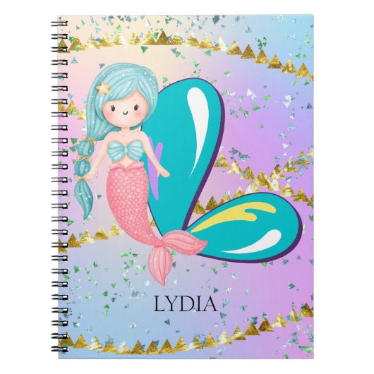 Letter L Monogram Waterverf Cute Mermaid Nursery Notitieboek (Voorkant)