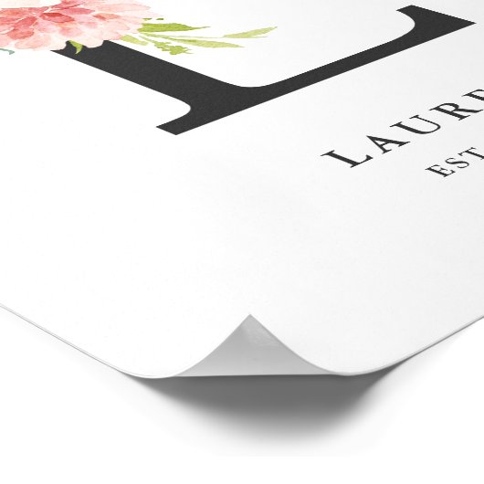 Letter L Monogram Waterverf Peach Florals Nursery Poster (Hoek)