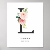 Letter L Monogram Waterverf Peach Florals Nursery Poster (Voorkant)