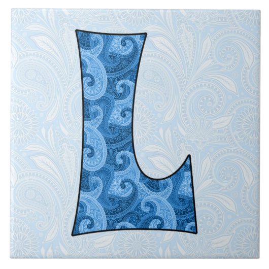 Letter L - Monogrammed Blue Paisley 6 inch Tegel Tegeltje (Voorkant)