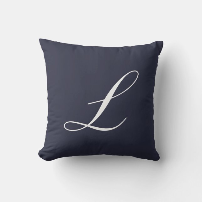 Letter L Navy Blue Monogram Pillow Kussen (Voorkant)