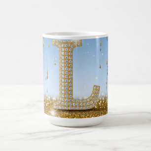 Letter L op gouden glitter achtergrond met spranke Koffiemok