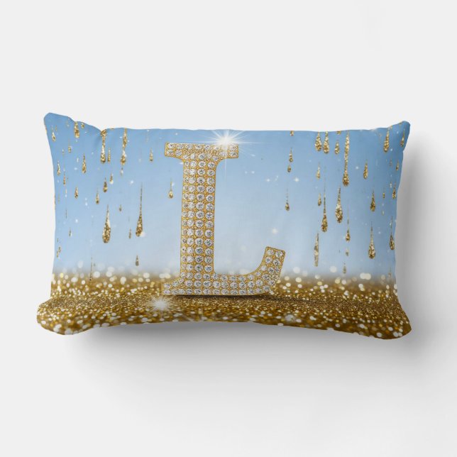 Letter L op gouden glitter achtergrond met spranke Kussen (Voorkant)