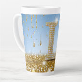 Letter L op gouden glitter achtergrond met spranke Latte Mok (Linkerhoek)