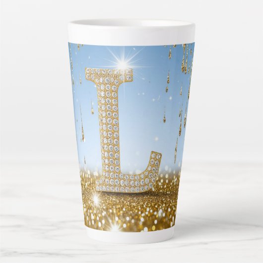 Letter L op gouden glitter achtergrond met spranke Latte Mok (Voorkant)
