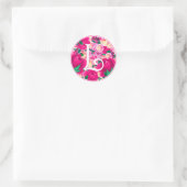 Letter L Roze Waterverf Bloemencirkel Monogram Ronde Sticker (Tas)