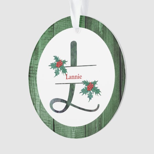 *~* Letter L Rustic Kerstfeestjes AP44 Ornament (voorkant)