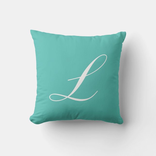 Letter L Turquoise Monogram Pillow Kussen (Voorkant)