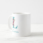 Letter L Turquoise Roze Bloem Koffiemok (Voorkant links)