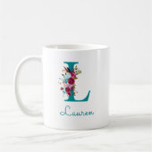 Letter L Turquoise Roze Bloem Koffiemok (Links)