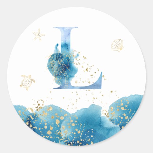 *~* LETTER L - Zee Ocean Beach Envelope Sticker (Voorkant)