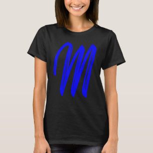 Letter M Alfabet Large Blue Graphic Initiaal T-shirt