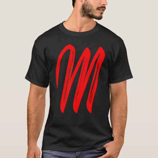 Letter M Alfabet Large Red Graphic Initiaal T-shirt (Voorkant)