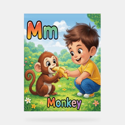 Letter M Alphabet Poster – M is for Monkey (Voorkant)