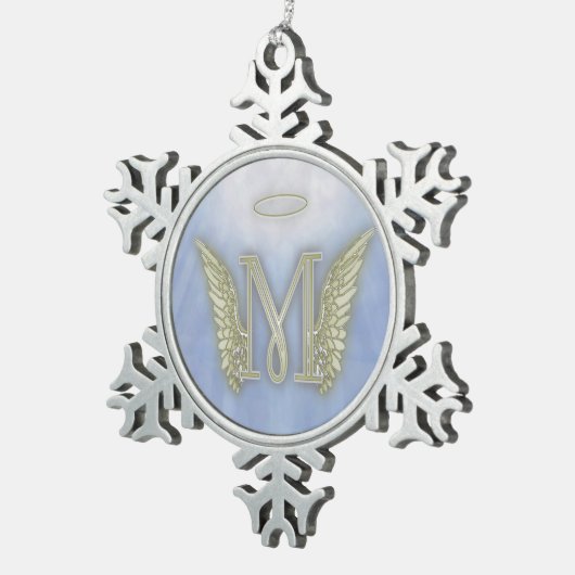 Letter M Angel Monogram Tin Sneeuwvlok Ornament (Rechts)