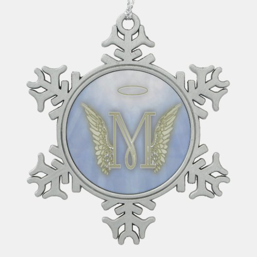 Letter M Angel Monogram Tin Sneeuwvlok Ornament (Voorkant)