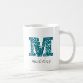 Letter M Aqua Blue Glitter Gepersonaliseerde mok