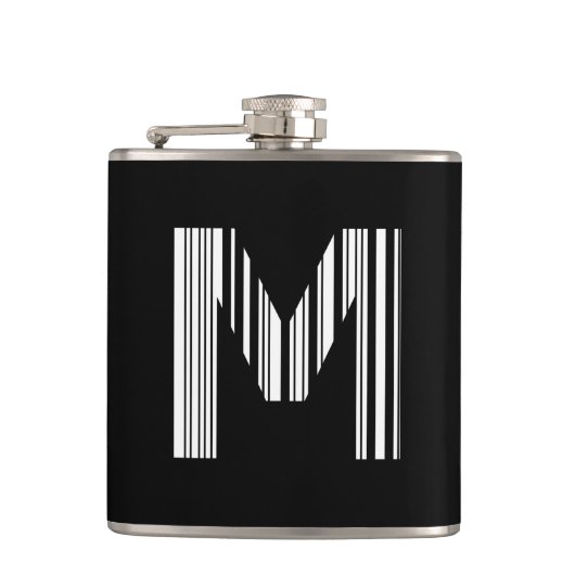 LETTER M BAR CODE Eerste Initiaal Barcodepatroon Heupfles (Voorkant)
