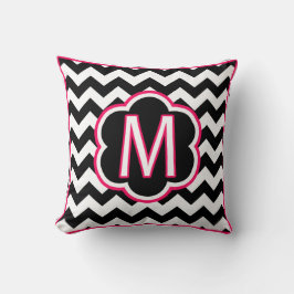 Letter M Black en White Chevron Monogram Kussen