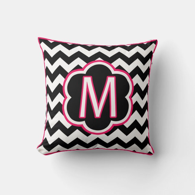 Letter M Black en White Chevron Monogram Kussen (Voorkant)