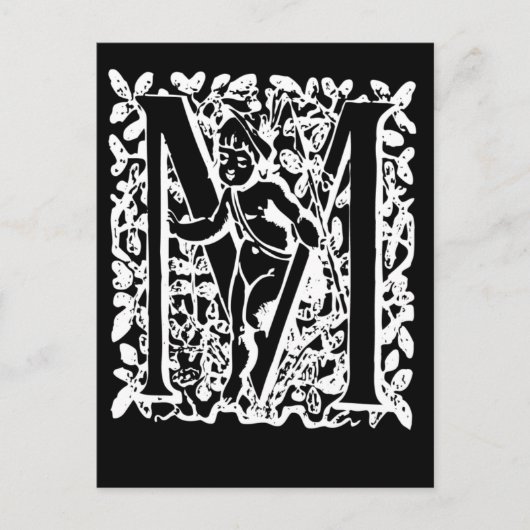 Letter M Black en White Monogram-kaarten Briefkaart (Voorkant)