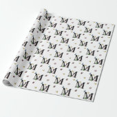 Letter M Bloemenschildering Waterverf Vlinder Mono Cadeaupapier (Uitgerold)