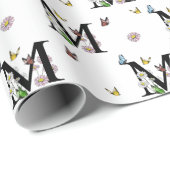 Letter M Bloemenschildering Waterverf Vlinder Mono Cadeaupapier (Rol Hoek)