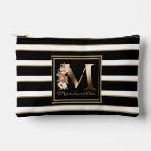 Letter M Bloemmonogram Zwart Wit Gouden Strepen Etui (Voorkant)