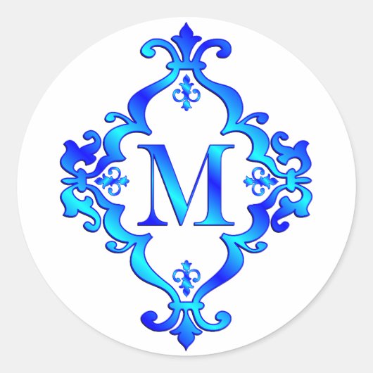 Letter M Blue Ronde Sticker (Voorkant)