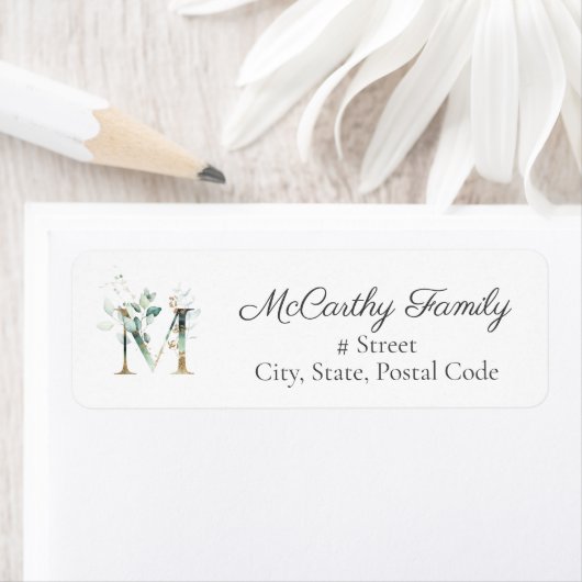 Letter M Botanical Monogram Elegant Address Label (Insitu)