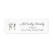 Letter M Botanical Monogram Elegant Address Label (Voorkant)