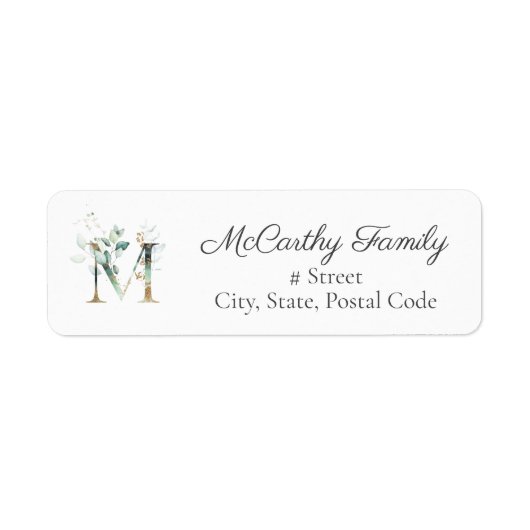 Letter M Botanical Monogram Elegant Address Label (Voorkant)