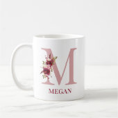 Letter M Bourgogne Blush Floral Koffiemok (Links)