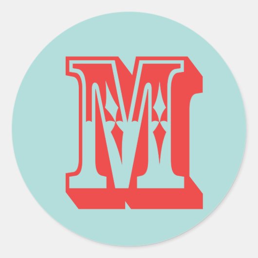 Letter M carnival stijl monogram initiaal gunst Ronde Sticker (Voorkant)