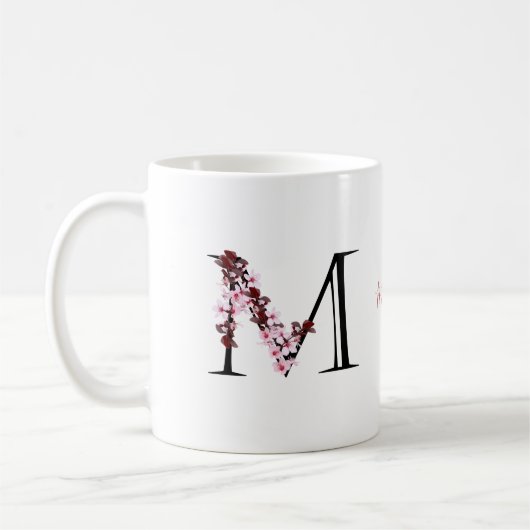 Letter M, Cherry Blossom | Naam Monogram Koffiemok (Links)
