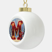 Letter M Christmas Mittens Personalized Initial Keramische Bal Ornament (Rechts)