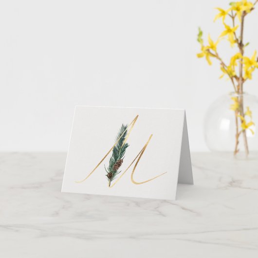 Letter M Decorative Monogram Notecard Kaart (Gele Bloem)