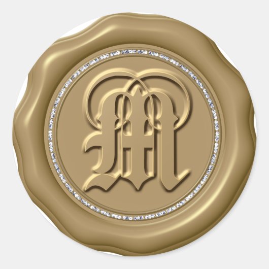 *~* Letter M Diamond Circle GOUDEN Wax Seal Sticke Ronde Sticker (Voorkant)
