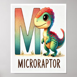 Letter M, Dinosaur Alphabet Waterverf Poster