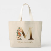 Letter M Elegant Floral Gold Monogram Grote Tote Bag (Achterkant)