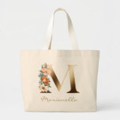 Letter M Elegant Floral Gold Monogram Grote Tote Bag (Voorkant)